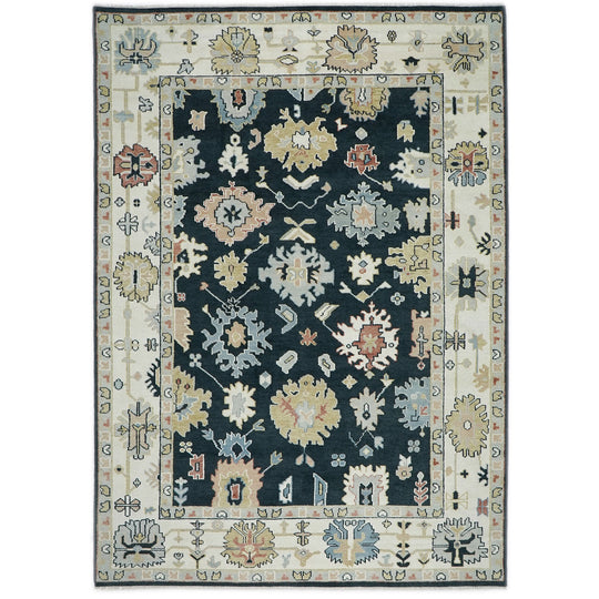 10x14 Hand Knotted Wool Dark Blue Oushak Arts and Crafts Rug