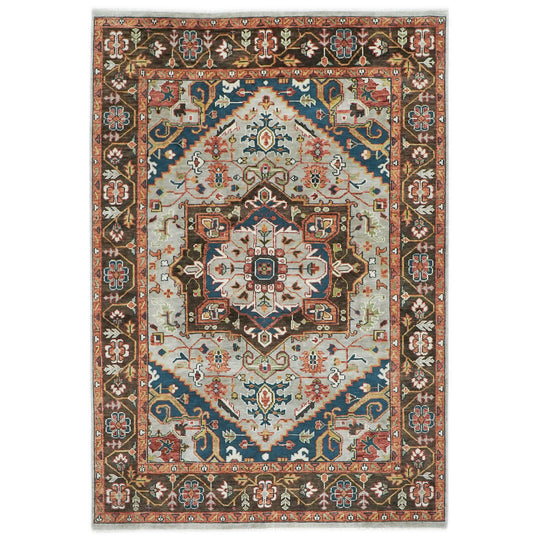 9'9"x13'11" Hand Knotted Wool Gray Oushak Geometric Spandrels Heriz Rug