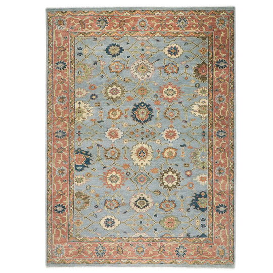 9'11"x14 Hand Knotted Wool Blue Oushak All-over Floral Lattice Arts and Crafts Rug