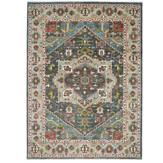 10'2''x14'1'' Hand Knotted Wool Gray Oushak Geometric Spandrels Heriz Rug