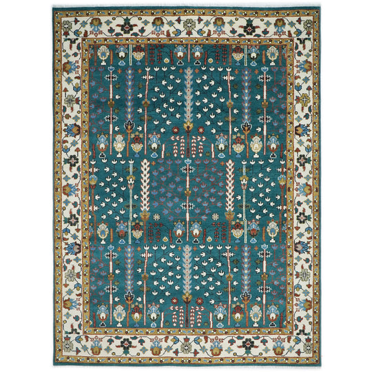 10x14 Hand Knotted Wool Teal Tree of Life Oushak Transitional Rug