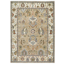 10x14 Tan, Ivory, Slate Color Hand Knotted Oushak Wool Arts and Crafts Oriental Rug