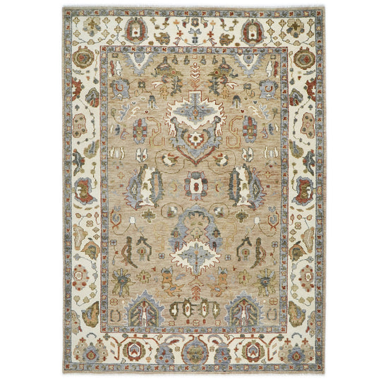 10x14'3" Hand Knotted Wool Tan Oushak Arts and Crafts Rug