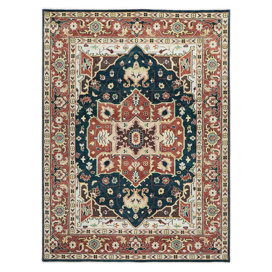 10x14 Hand Knotted Wool Green Oushak All-Over Floral Lattice Heriz Rug