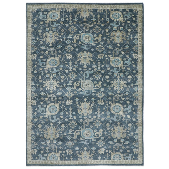 9'11"x14 Hand Knotted Wool Blue Oushak Arts and Crafts Rug
