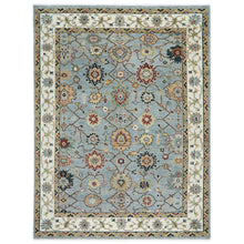 10x14 Blue, Ivory, Gold Color Hand Knotted Oushak Wool Arts and Crafts Oriental Rug