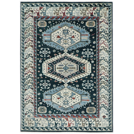9'10''x14'1'' Hand Knotted Wool Dark Blue Oushak Southwestern Rug