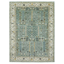 10x14 Aqua, Ivory, Tan Color Hand Knotted Oushak Wool Transitional Oriental Rug