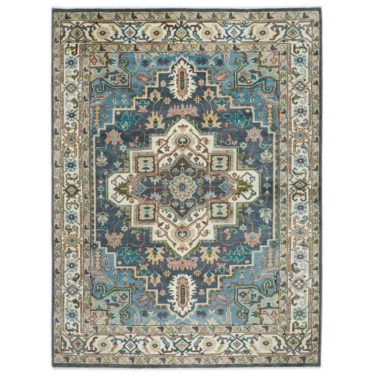 10'1''x13'11'' Hand Knotted Wool Blue Oushak Heriz Rug