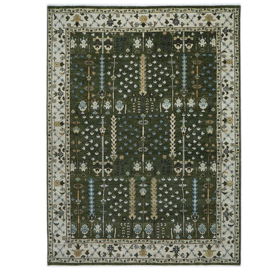 10'1''x14'1'' Hand Knotted Wool Green Oushak Tree of Life pattern Transitional Rug