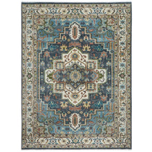 10x14 Blue, Ivory, Green Color Hand Knotted Oushak Wool  Oriental Rug