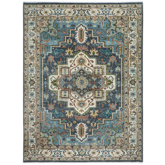 10'2''x14'1'' Hand Knotted Wool Blue Oushak Heriz Rug