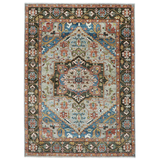 10x13'11'' Hand Knotted Wool Gray Oushak Geometric Spandrels Heriz Rug