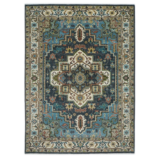 10x14'3'' Hand Knotted Wool Blue Oushak Heriz Rug