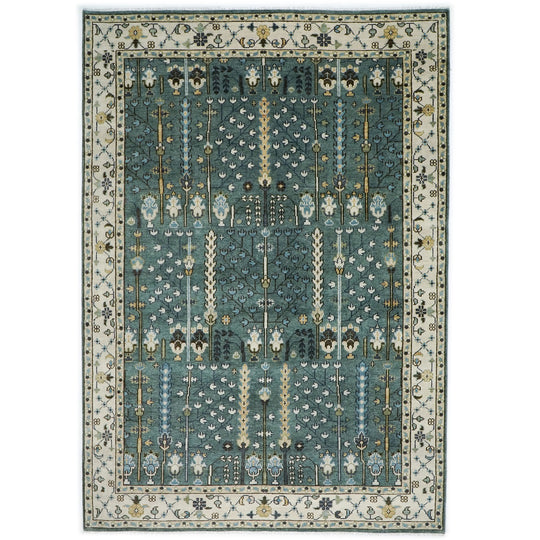 9'11''x14 Hand Knotted Wool Celadon Oushak Tree of Life pattern Transitional Rug