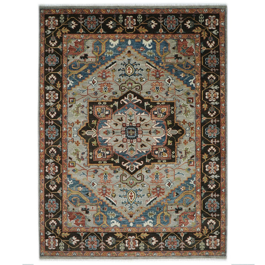 10'1''x14'1'' Hand Knotted Wool Gray Oushak Geometric Spandrels Heriz Rug