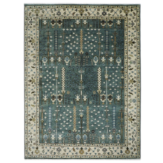 10x14 Hand Knotted Wool Celadon Oushak Tree of Life pattern Transitional Rug