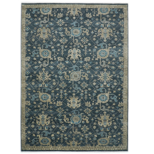9'10"x14'2" Hand Knotted Wool Blue Oushak Transitional Rug