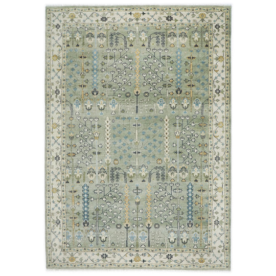 9'11''x14 Hand Knotted Wool Mint Oushak Tree of Life pattern Transitional Rug