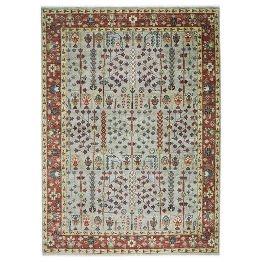 10x14'1'' Hand Knotted Wool Gray Tree of Life Oushak Transitional Rug