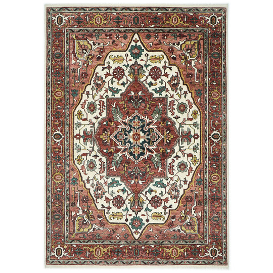 9'11"x13'11" Hand Knotted Wool Rust Oushak Geometric Curvilinear Medallion-and-Corner Heriz Rug