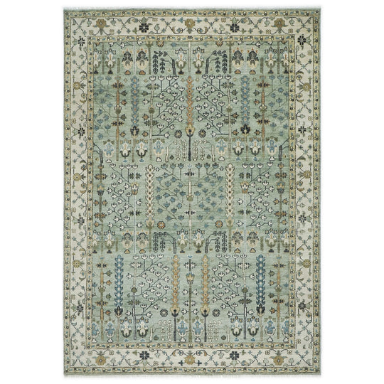 10x14 Hand Knotted Wool Celadon Oushak Tree of Life pattern Transitional Rug