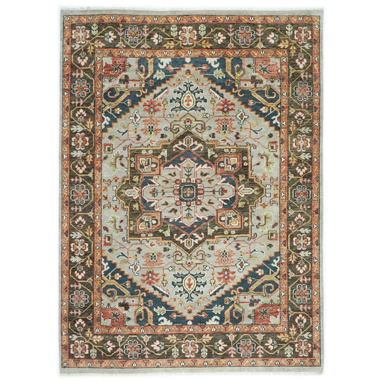 9'10''x14'1'' Hand Knotted Wool Gray Oushak Geometric Spandrels Heriz Rug