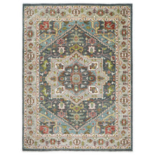10x14 Slate, Ivory, Lime Color Hand Knotted Oushak Wool  Oriental Rug