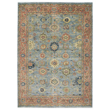 10x14 Blue, Rose, Lime Color Hand Knotted Oushak Wool Arts and Crafts Oriental Rug