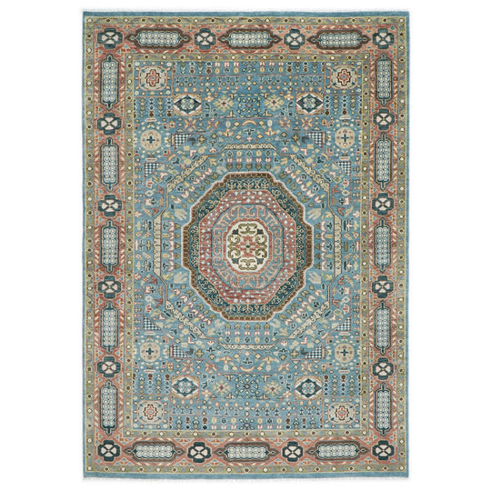 9'11"x14 Hand Knotted Wool Blue Oushak Nested Octagonal Medallion Traditional Rug