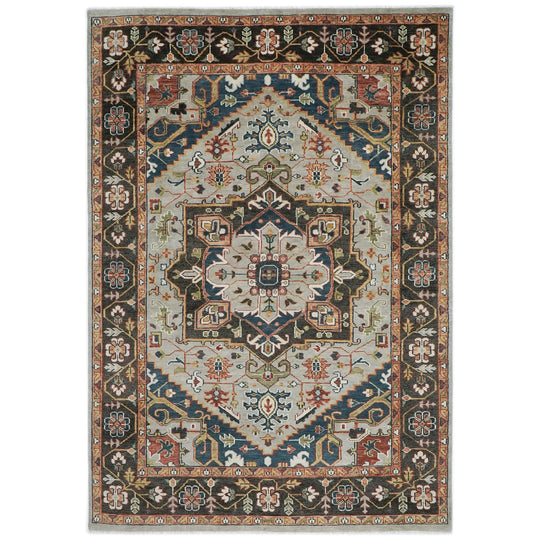 9'10''x13'11'' Hand Knotted Wool Gray ,Green Oushak Geometric Spandrels Heriz Rug