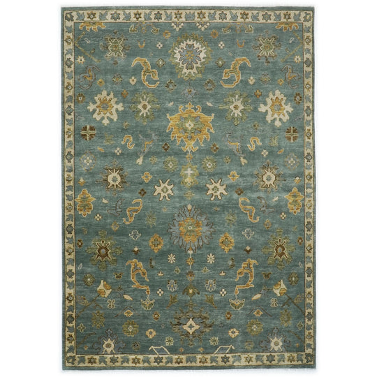 10'1"x14 Hand Knotted Wool Celadon Oushak Arts and Crafts Rug