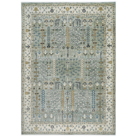 9'10''x14'1'' Hand Knotted Wool Slate ,Ivory Oushak Tree of Life pattern Transitional Rug