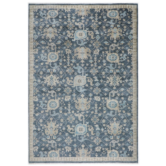 10x14 Hand Knotted Wool Blue ,Beige Oushak Arts and Crafts Rug