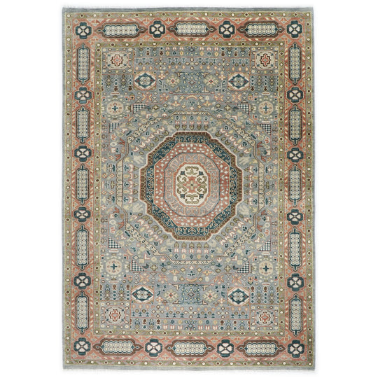 9'11''x14 Hand Knotted Wool Slate ,Green Oushak Nested Octagonal Medallion Traditional Rug