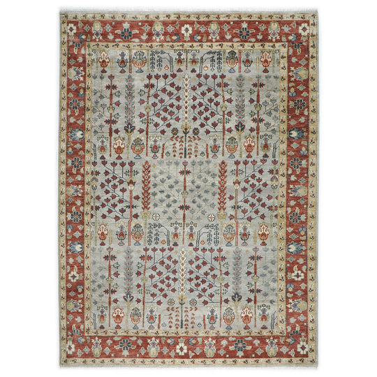 10'1''x14 Hand Knotted Wool Slate ,Burnt Orange Tree of Life Oushak Transitional Rug