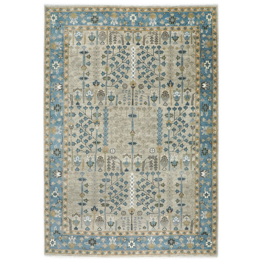 9'10''x14 Hand Knotted Wool Beige ,Aqua Tree of Life Oushak Transitional Rug