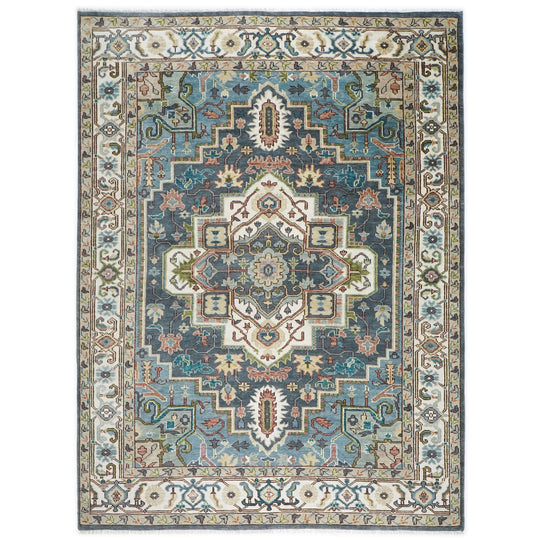 10'3''x13'10'' Hand Knotted Wool Slate ,Ivory Oushak Heriz Rug