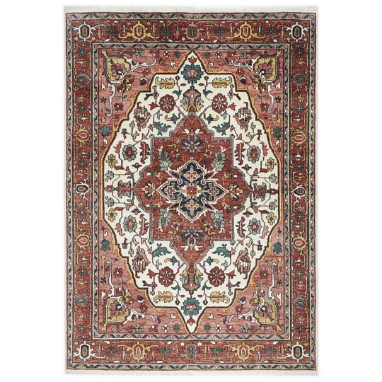 9'11''x13'11'' Hand Knotted Wool Rust ,Ivory Oushak Geometric Curvilinear Medallion-and-Corner Tabriz Rug