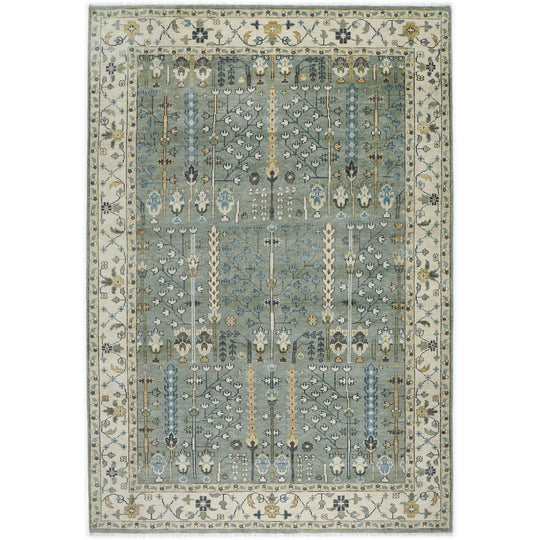 9'11''x14'1'' Hand Knotted Wool Celadon ,Beige Oushak Tree of Life pattern Transitional Rug