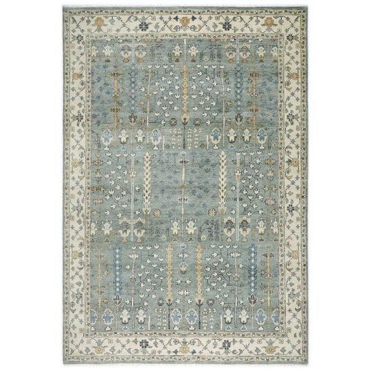9'10''x14'1'' Hand Knotted Wool Slate ,Beige Oushak Tree of Life pattern Transitional Rug