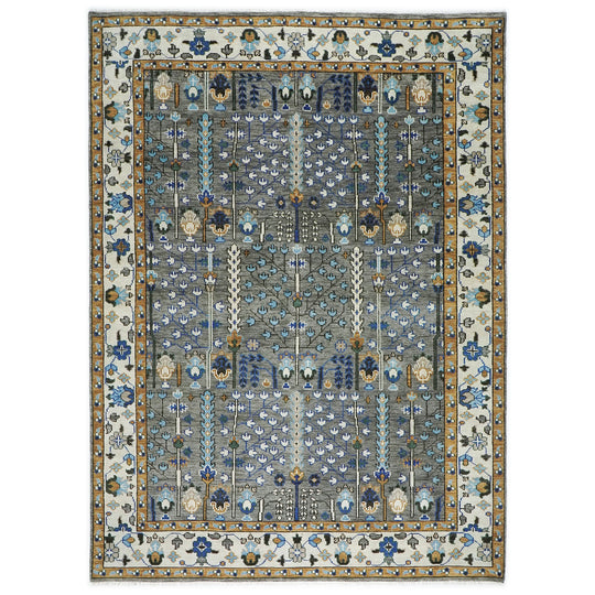 10'3''x14 Hand Knotted Wool Gray ,Ivory Tree of Life Oushak Transitional Rug