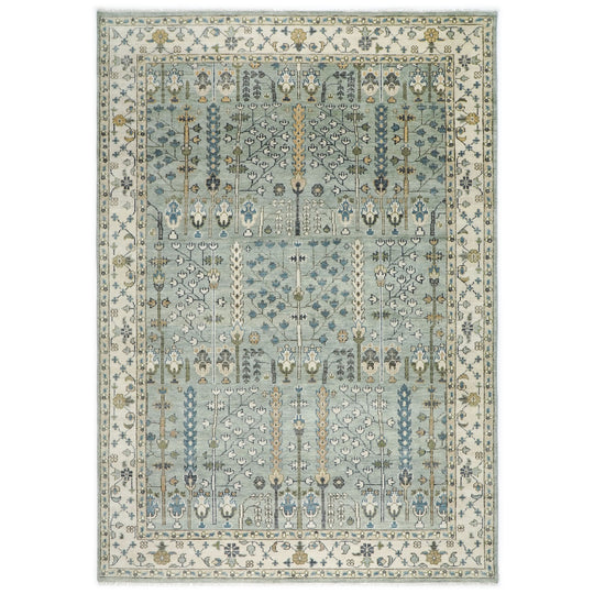 10x14'1'' Hand Knotted Wool Celadon ,Beige Oushak Tree of Life pattern Transitional Rug