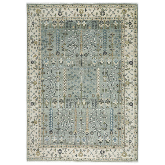 10x14 Hand Knotted Wool Celadon ,Beige Oushak Tree of Life pattern Transitional Rug