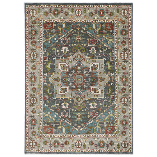 10'2''x14'2'' Hand Knotted Wool Gray ,Taupe Oushak Geometric Spandrels Heriz Rug