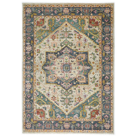 9'11''x13'11'' Hand Knotted Wool Beige ,Mint Oushak Geometric Spandrels Heriz Rug