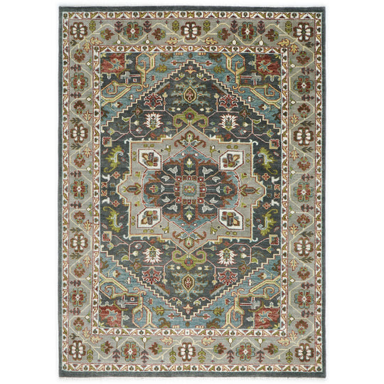 10'3''x14 Hand Knotted Wool Gray ,Slate Oushak Geometric Spandrels Heriz Rug