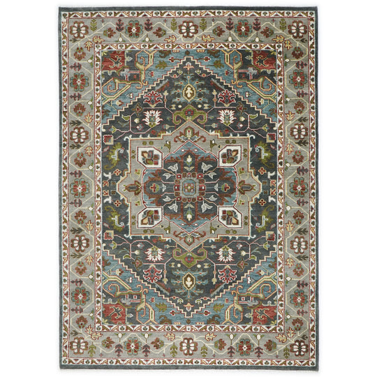 10'2''x14'1'' Hand Knotted Wool Gray ,Slate Oushak Geometric Spandrels Heriz Rug