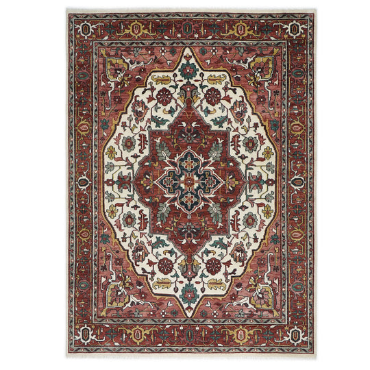 9'11''x14 Hand Knotted Wool Rust Oushak Geometric Curvilinear Medallion-and-Corner Tabriz Rug