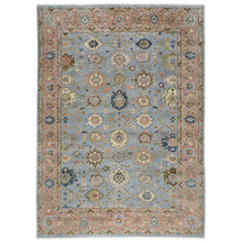 10x14 Blue, Peach, Lime Color Hand Knotted Oushak Wool Arts and Crafts Oriental Rug
